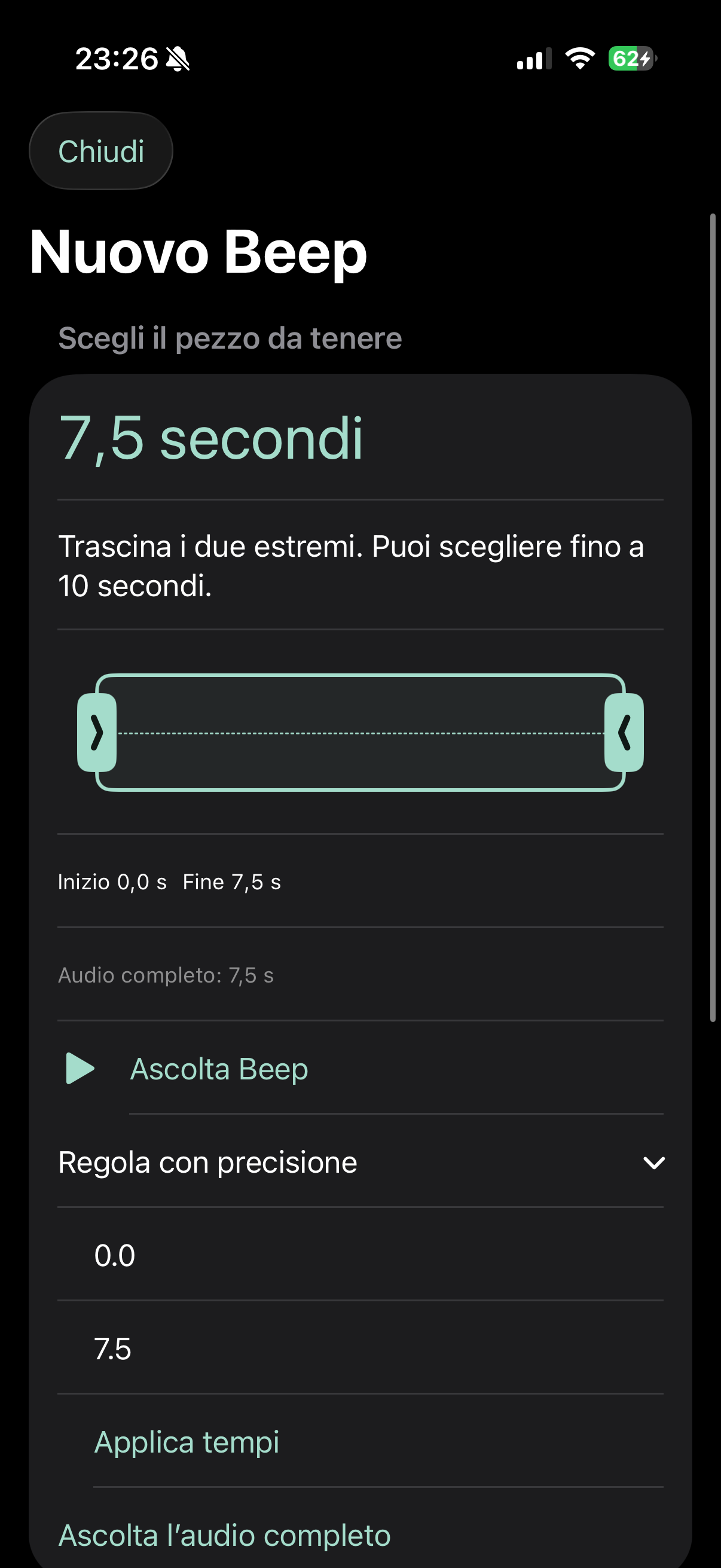 Editor di Beep per tagliare una reaction audio
